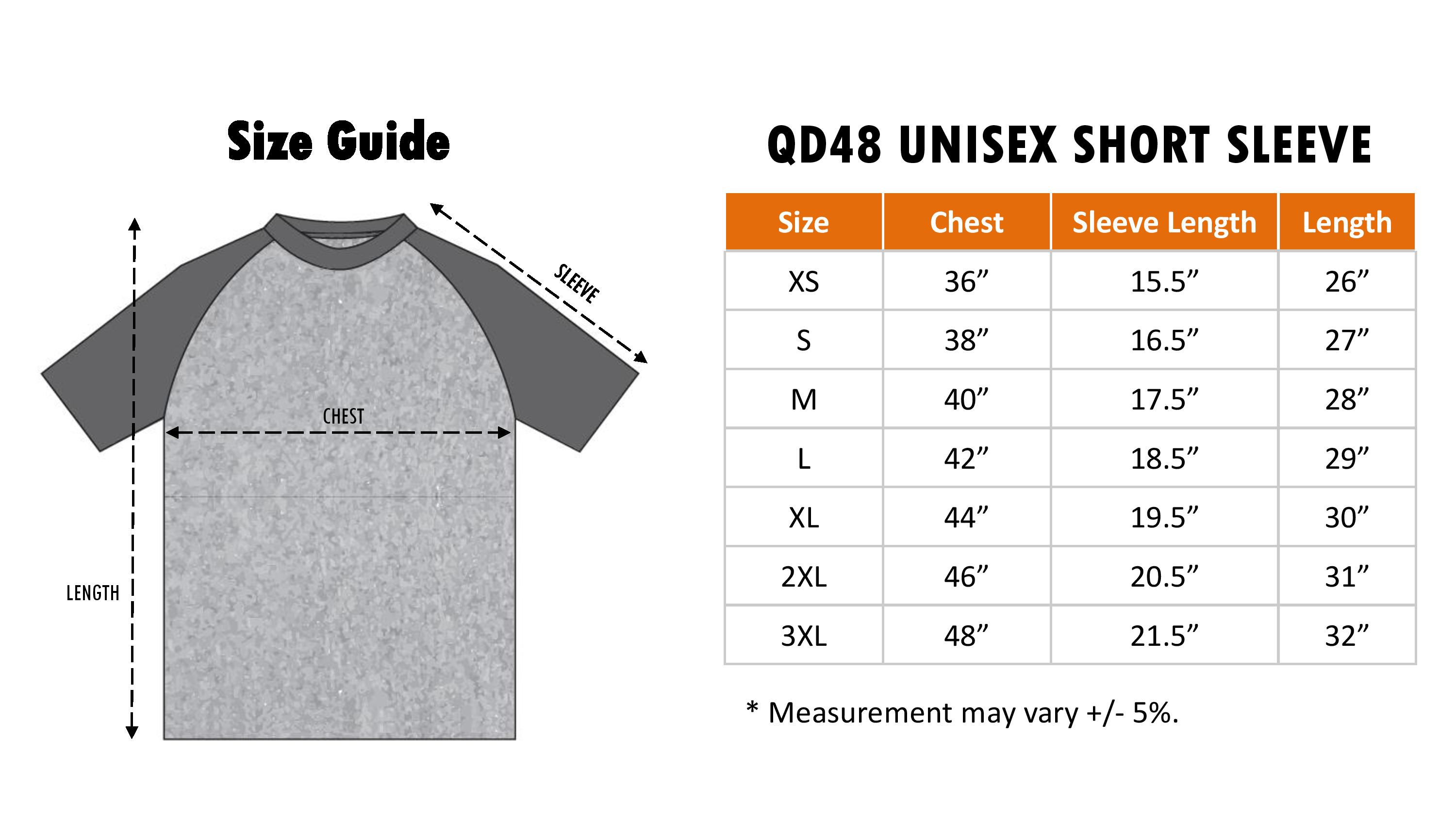 oren sport quick dry size chart